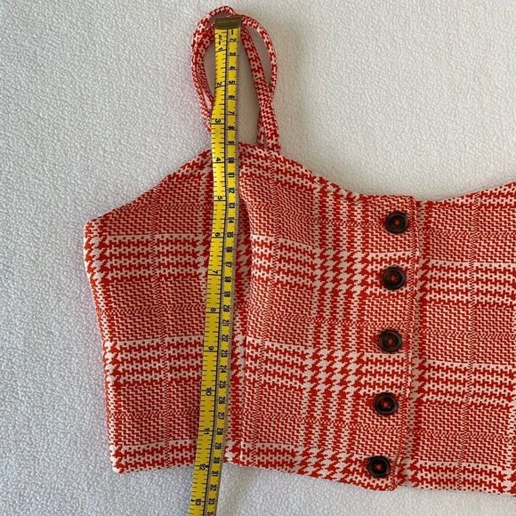 Forever 21 Medium Crop Tank Top Red Orange White Geometric Adjustable Straps - Picture 4 of 8